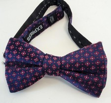 Navy Blue Bow Tie w/ Red Geometric Pattern Adjustable