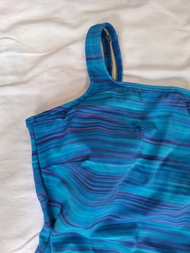 Lands' End Womens Size 16 One Piece Swimsuit Tank Turquoise Purple Stripes - Picture 2 of 14