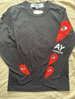 Comme Des Carçons Longsleeve Shirt mit Herzen Gr. S NEU Schwarz Rot Weiss NEU S