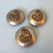 3 Silver Tone Metal BUTTON Flower with Harp Openwork Applied Vintage