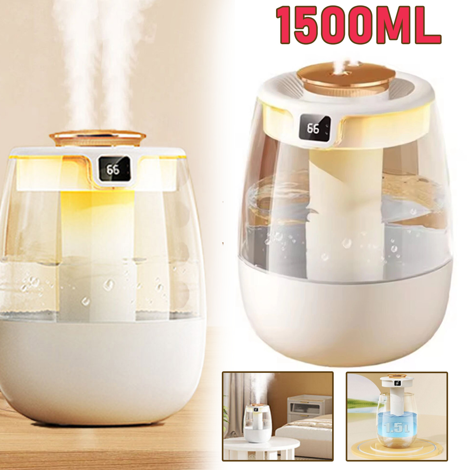 S For Bedroom Ultrasonic Warm & Cool Mist Led Humidifier Top