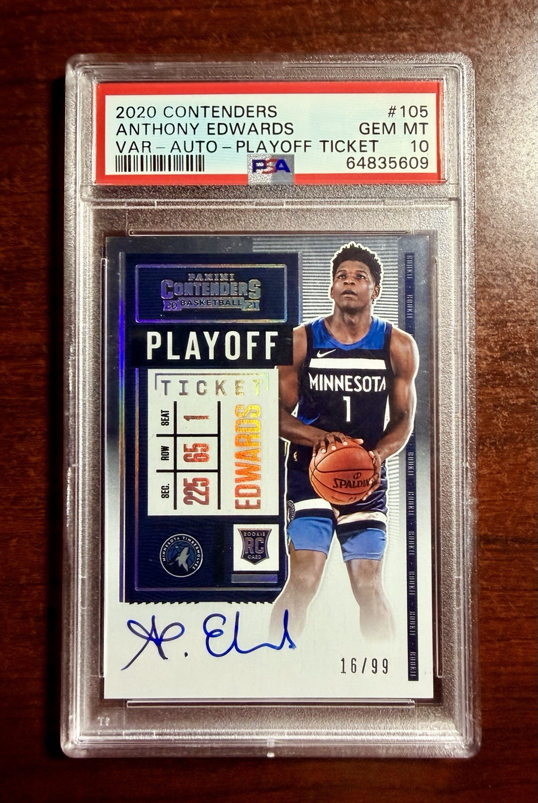 2020-21 Contenders Anthony Edwards Variation Playoff Ticket RC Auto /99 PSA 10