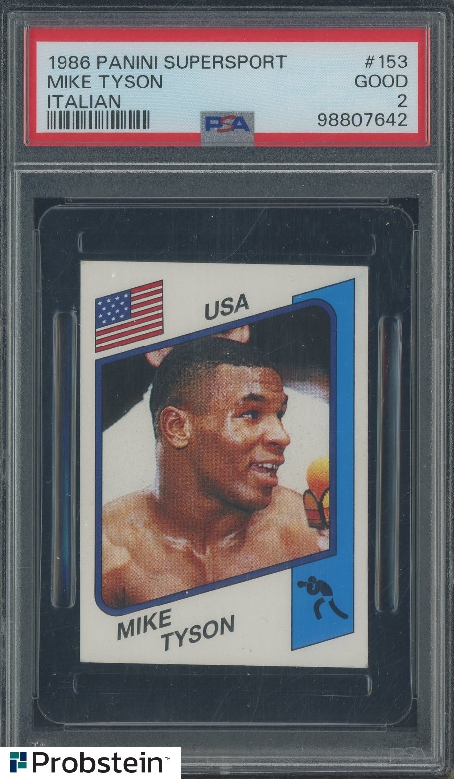 1986 Panini Supersport Italian Boxing #153 Mike Tyson RC Rookie PSA 2 GOOD