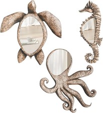 Coastal Decorative Mirror Wall Decor Set of 3 Turtles Seahorses Octopuses Wal...