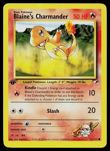 Pokemon Card - Blaine's Charmander 1st Edition Gym Heroes 61/132 Common