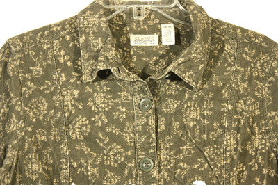 Classic Elements Womens Jacket Floral Button Up Olive Green Size M 10/12 Cotton