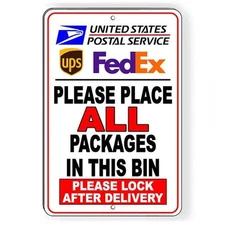 Deliver Packages In Bin Lock After Delivery Sign / Decal  I294 / Magnetic Sign