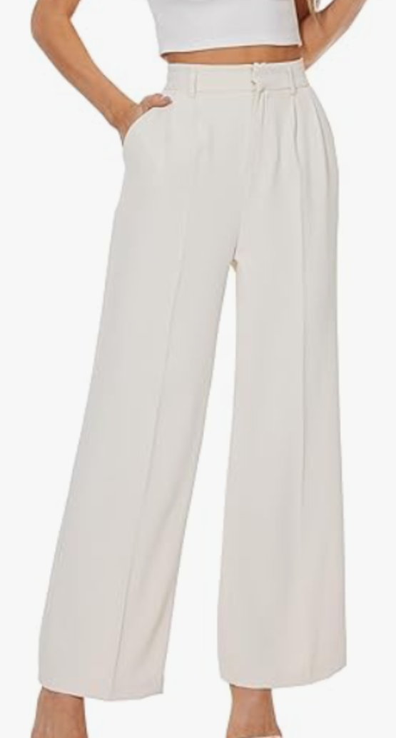 NEW Kiczoy Women's Wide High Waist Dress Pants Beige Size Large