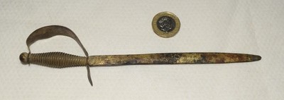 Brass letter opener found metal detecting.
