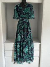 Hope & Ivy Wrap Maxi Dress Green Tropical Print Boho Summer Flutter Sleeve UK 8