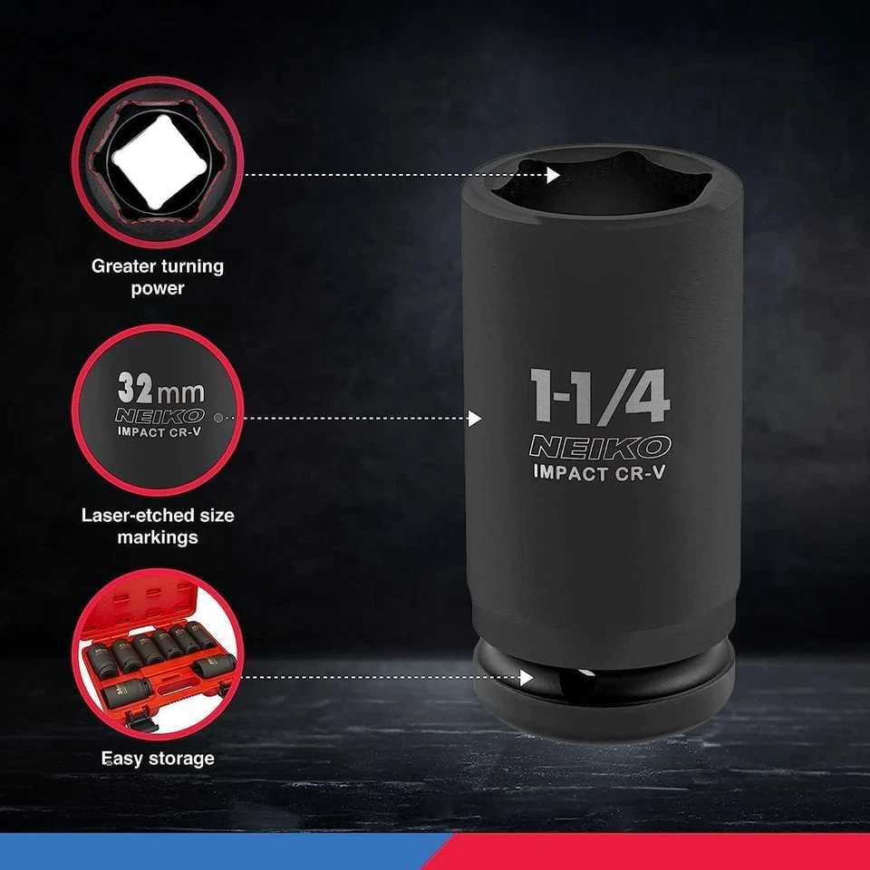 02461A 3/4 Inch Drive Impact Socket Set, SAE 1” to 1-1/2”, 8 PC, Deep/Jumbo S... - Image 4 of 4