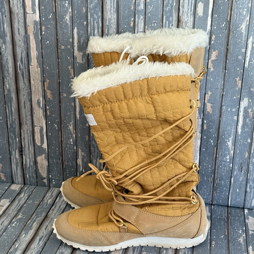 Timberland Winter Snow Boots Womens 6 M Brown Tall Leather Faux Fur Round Toe - Image 3 of 4