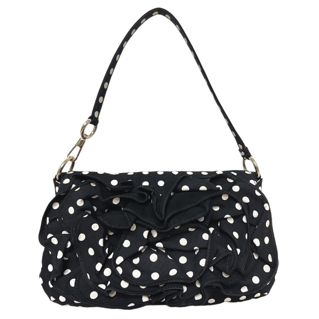 Borsa a mano donna Yves Saint Laurent YSL tracolla tela pois nera