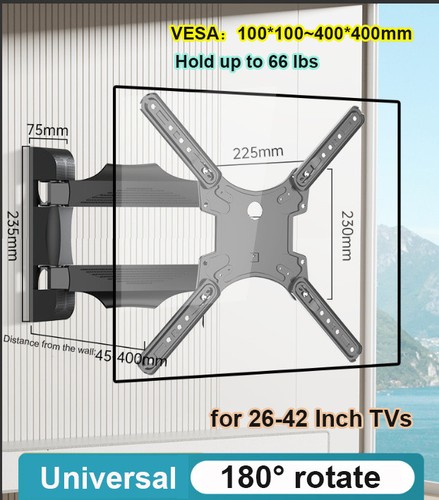 70cm Extension Long Arm TV Wall Mount, 32-65inch Full Motion TV Wall Bracket Swi - Zdjęcie 17 z 17