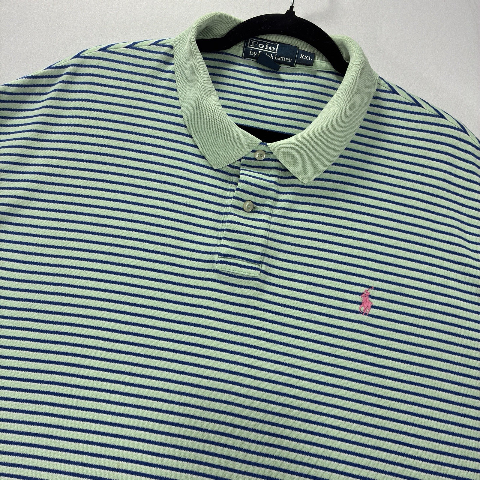 Polo Ralph Lauren Mens XXL Polo Shirt Vintage Green Blue Striped Pink Pony