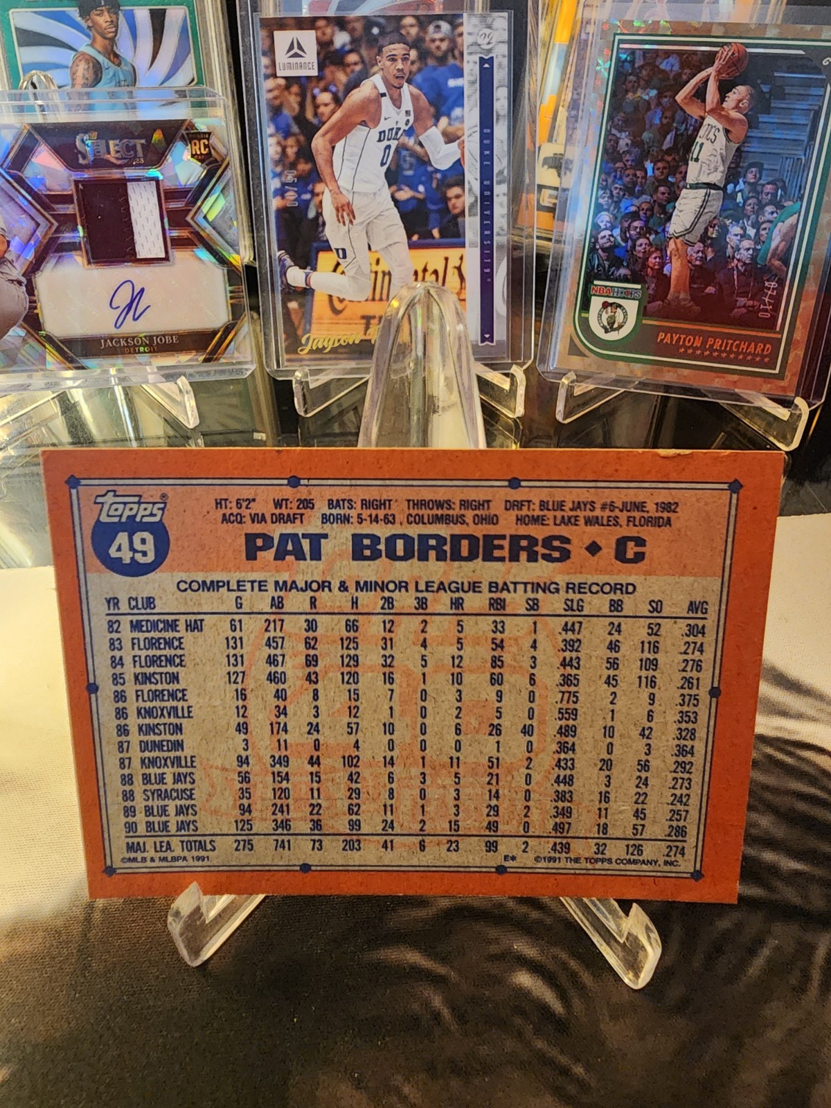 1991 Topps Baseball Pat Borders #49 Error Blank Front Card
