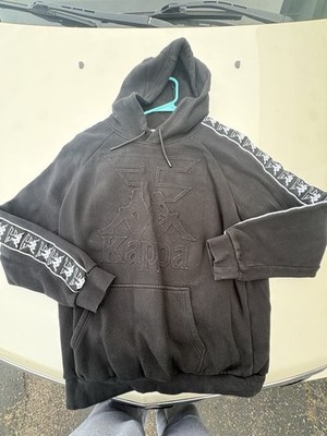 Kappa Logo Striped Sleeve Pullover Fleece Hoodie Cotton Men's XL Black