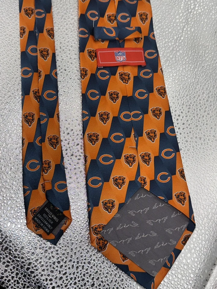 Chicago Bears Tie Mens Navy Orange NFL Football Silk All Over Print Necktie - Image 2 of 4
