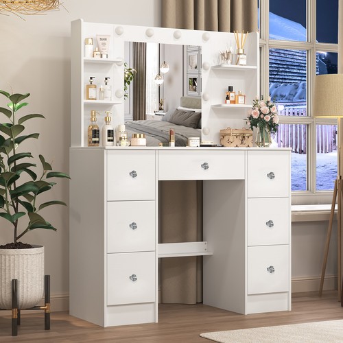 Schminktisch mit Spiegel und Beleuchtung Schlafzimmer Frisiertisch Schubladen DE - Bild 4 von 20