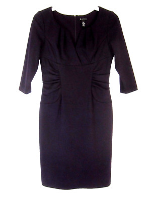 New Directions Pencil Stretch Dress Sz 8 Purple 3/4 Sleeve Back Zip Womens BB11