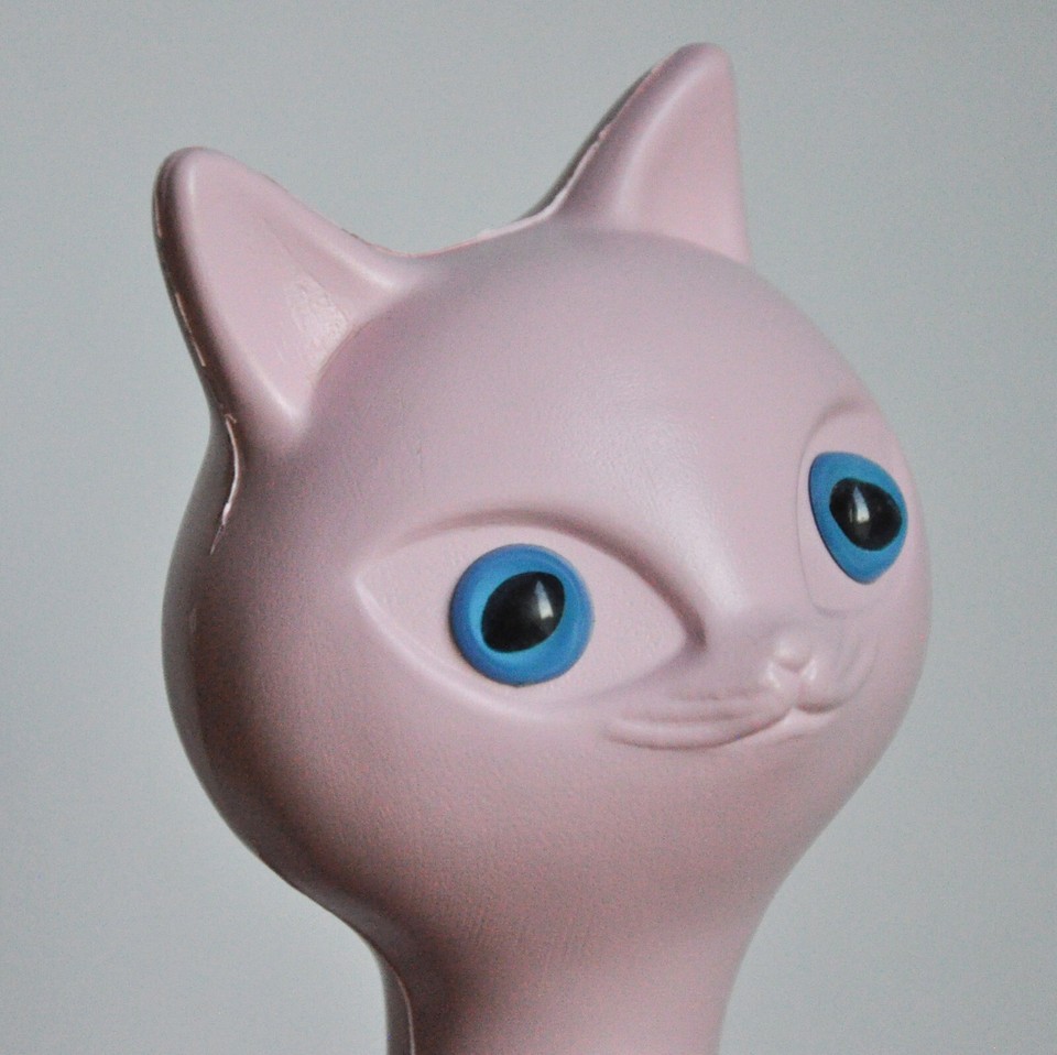Vintage Pink Cat Bubble Bath Bottle EMPTY Plastic Blow Mold Tall Long