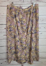 Sag Harbor Midi Skirt Pink Leaves Print Button Front High Waisted Womens Size XL