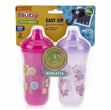 Nuby No-Spill Insulated Hard Spout Cup: 9 oz, 6 M , 2pack, Colors/ Prints May...
