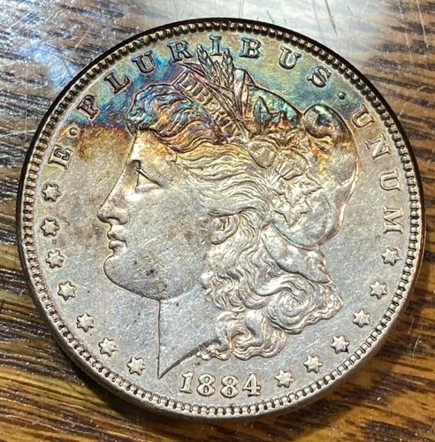 1884 Morgan Dollar AU Nice Original Toning CHRC