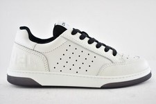 Chanel 22P White Leather Black CC Flat Lace Up Tie Runner Trainer Sneaker 39.5