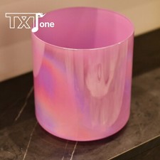 Clear Crystal Singing Bowl E Note Crown 432Hz Cosmic Light Pink 6" With Case