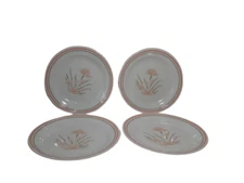 SET OF 4 Vintage  Corelle Dessert Bread Plates, Peach Floral Pattern, Stripe Rim