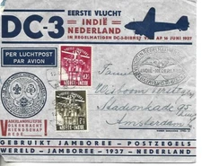 1937 INDIA NETHERLANDS FIRST FLIGHT ,IN REGULAR DC-3 SERVICE WORLD JAMBOREE