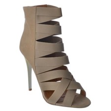 WOMENS LADIES HIGH HEEL ELASTIC STRAPPY GLADIATOR CAGED ANKLE BOOTS SHOES SIZE