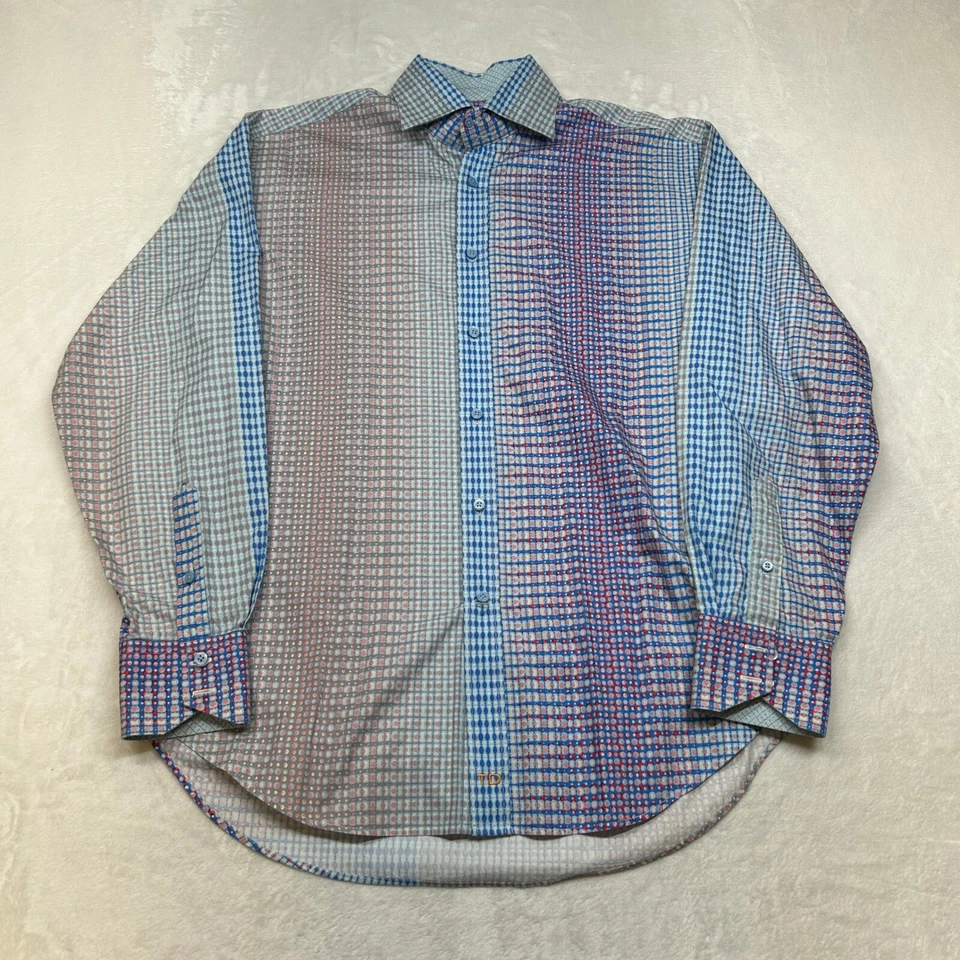 Thomas Dean Patterned Shirt Mens Medium Blue Multi Long Sleeve Button Down - Image 2 of 4