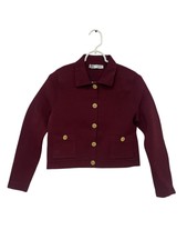 Zara Womens Sweater M Burgundy Knit Cardigan ...
