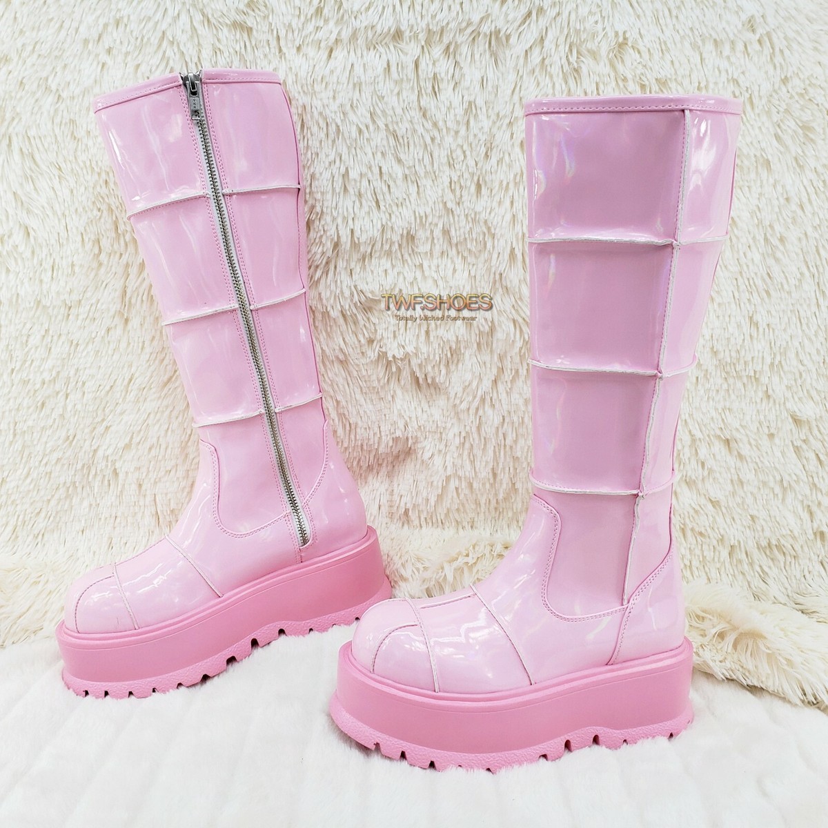 Slacker 230 Pink Patent Knee High Boots US Sizes Goth Punk