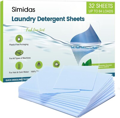 #ad Laundry Detergent Sheets 32 Loads Fresh Linen Scent Laundry Soap Washing No $9.20
