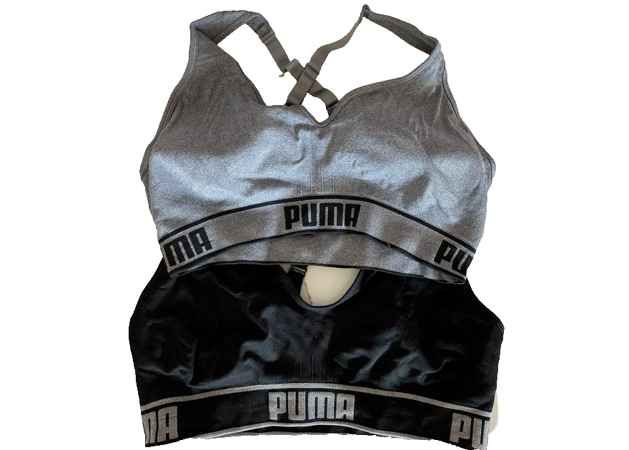 Sujetadores deportivos Puma para mujer de impacto medio 3pk (1-negro/2-gris jaspeado, grandes) nuevos sin caja Foto 2 de 4