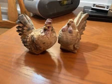 Primative folk-art hen and rooster hand carved wood decor