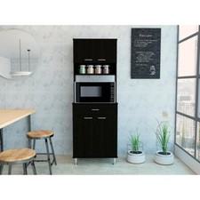 Black Brown Wooden Microwave Cabinet Storage Cupboard Pantry Organizer Kitchen
