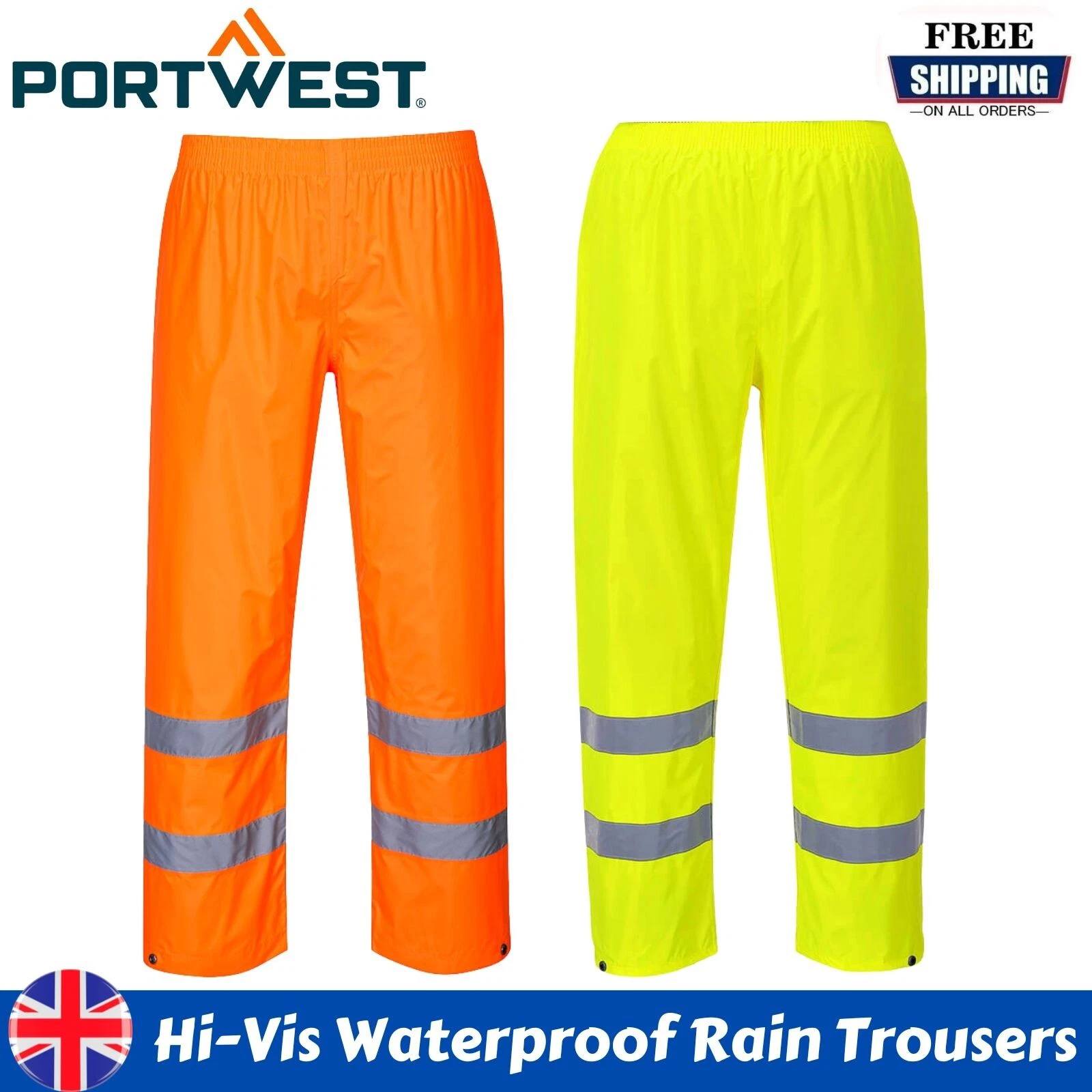 PORTWEST Hi-Vis Viz Rain Over Trousers Waterproof Hi Visibility Lightweight H441