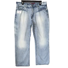 X2 Quality Denim Men's Loose Bootcut Jeans 34x32 (Fits 34x31.5) Light Blue Wash