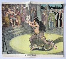 Victorian Print. Suffragette Cartoon Woman's Rights Activist With Asquith's Head