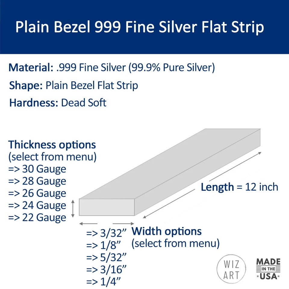 Bisel liso alambre 999 plata fina tira plana (15 variaciones de tamaño) hecho en EE. UU. Foto 2 de 4