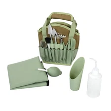 Expert Gardener Indoor Stainless Steel Gardening Tool Set, 14 Pieces, Misty Mint