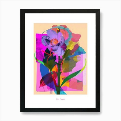Flachsblume 4 Neon Blumen Collage P gerahmt Wandbild Poster Leinwanddruck Bild