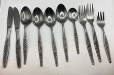 10 Pc Vtg Interpur Jardinera Daisy Stainless Flatware Lot Japan Fork Knife Spoon