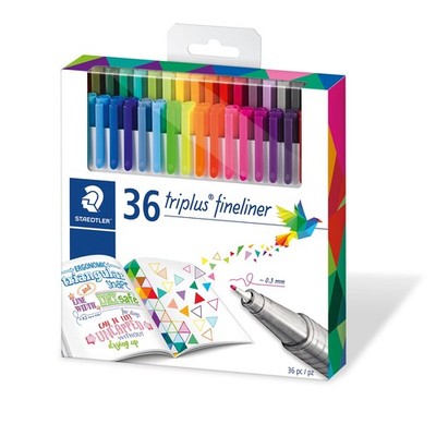 Color Pen Set, Set of 36 Assorted Colors (Triplus Fineliner Pens)