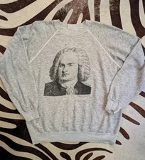 Rare Vtg 80s Classical Composer Grey J S Bach Sweat Sweatshirt Sweater Triblend