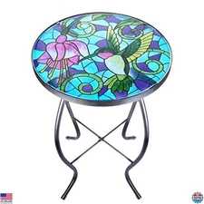 VCUTEKA Round Mosaic Patio Side Table - Outdoor Bistro Coffee & Plant Stand